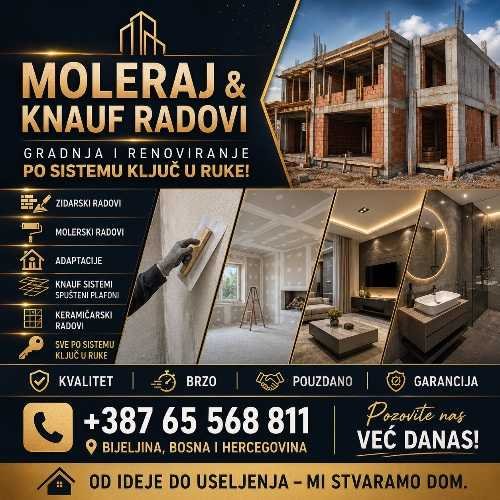 Moleraj i knauf - Pločar, Čišćenje oluka, Moler, Tapetar, Zidar | iNeed.ba